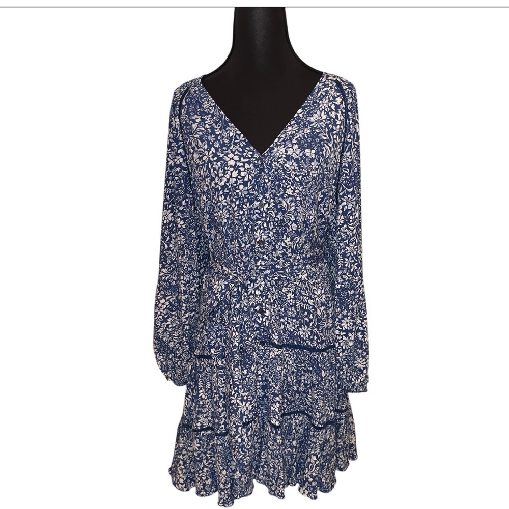 Madewell- Tie-Waist Tiered Mini Dress in Floral Womens Size 8 - Picture 9 of 10